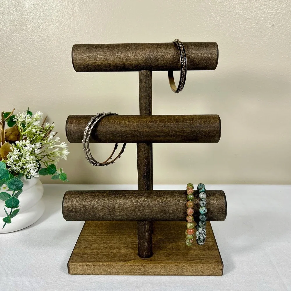 Handmade Wood Jewelry Bracelet Three Tier Display Stand